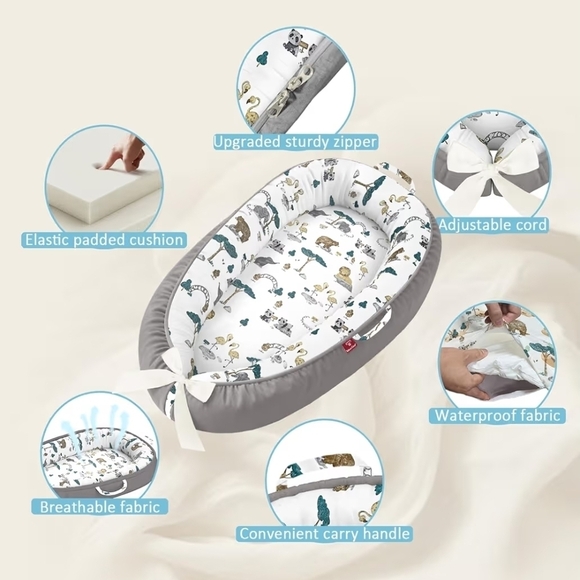 Gray Baby Nest with Animal Print - Picture 5 of 9